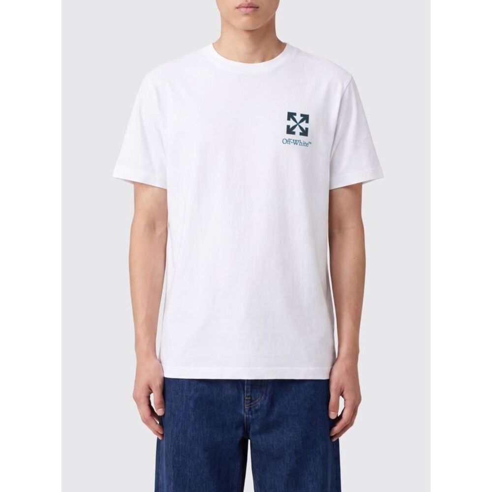 Off-White Men Crewneck Cotton T-Shirt Off-White With Contrast Arrow Logo